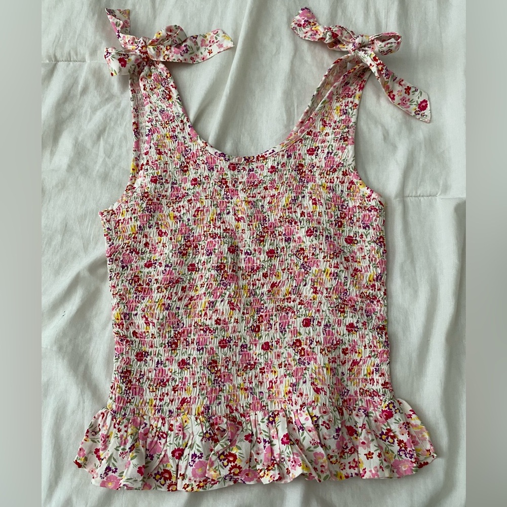 Floral Smocked Tank Top with Bow Straps